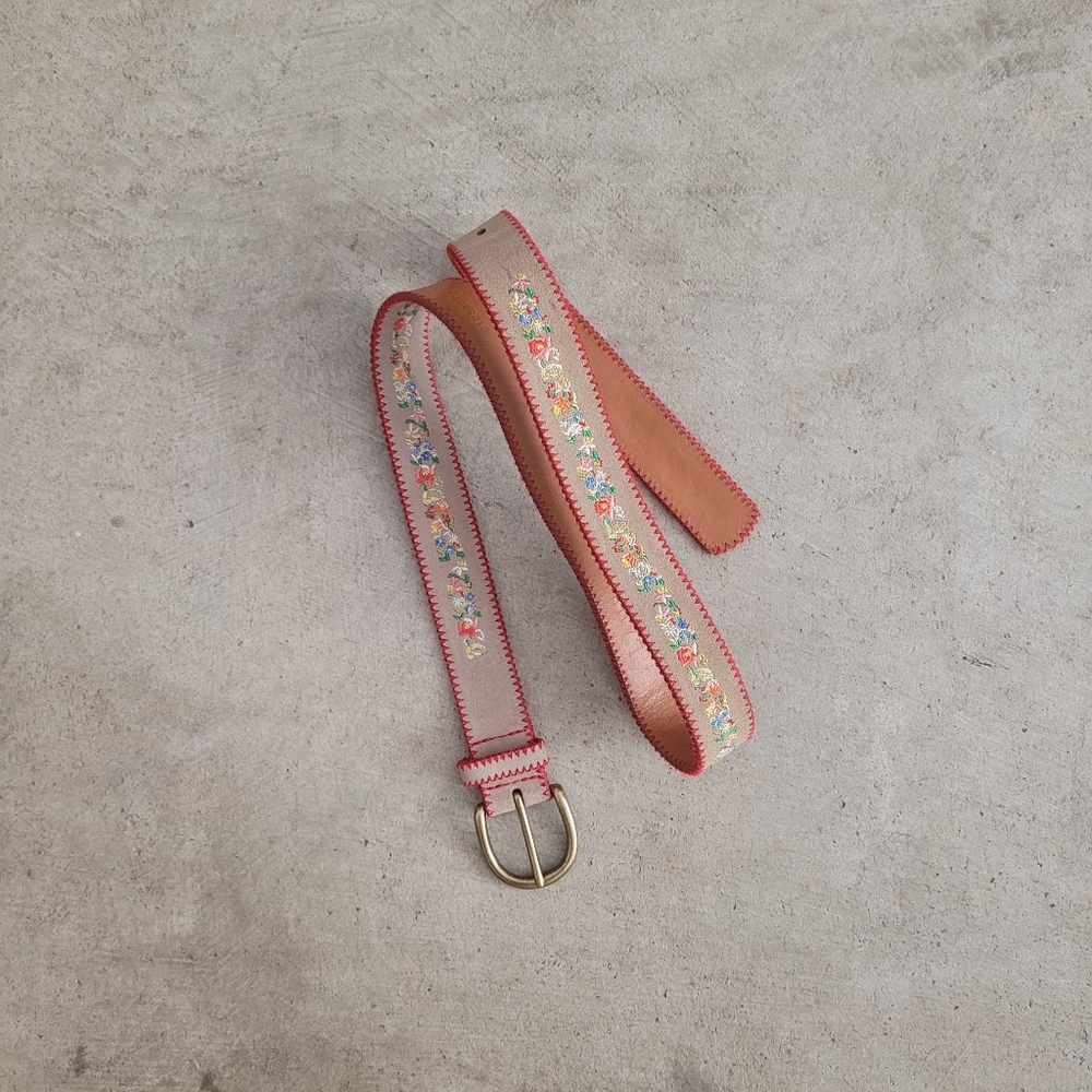 Lauren Ralph Lauren Tan Floral Genuine Leather Belt - Size M